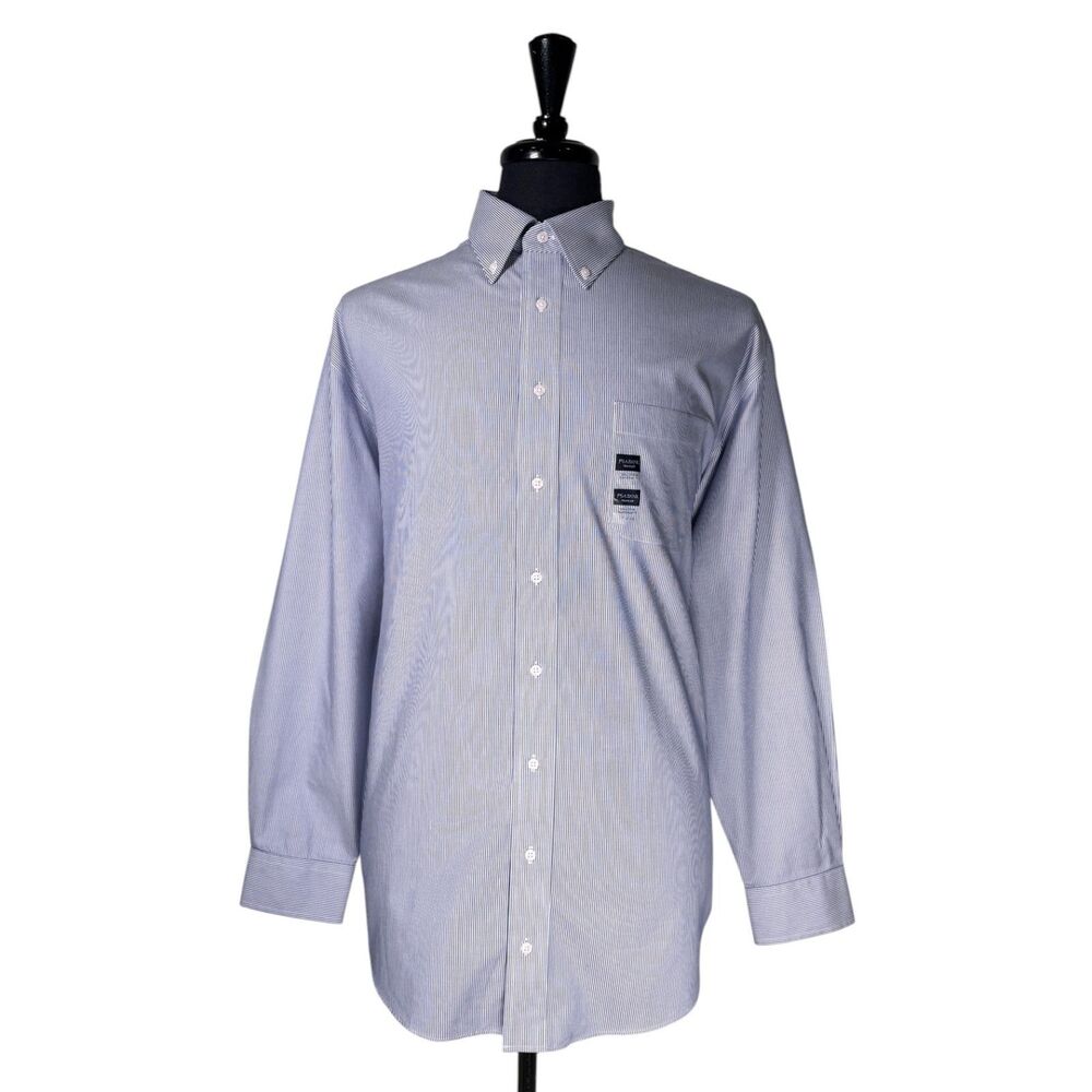 Jos A Bank Traveler Mens 17.5 35 Blue Stripe Button Down Cotton Dress Shirt NWOT